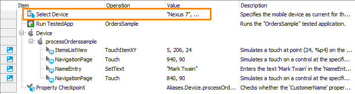 Testing Xamarin.Forms applications tutorial: Modify the Select Device operation