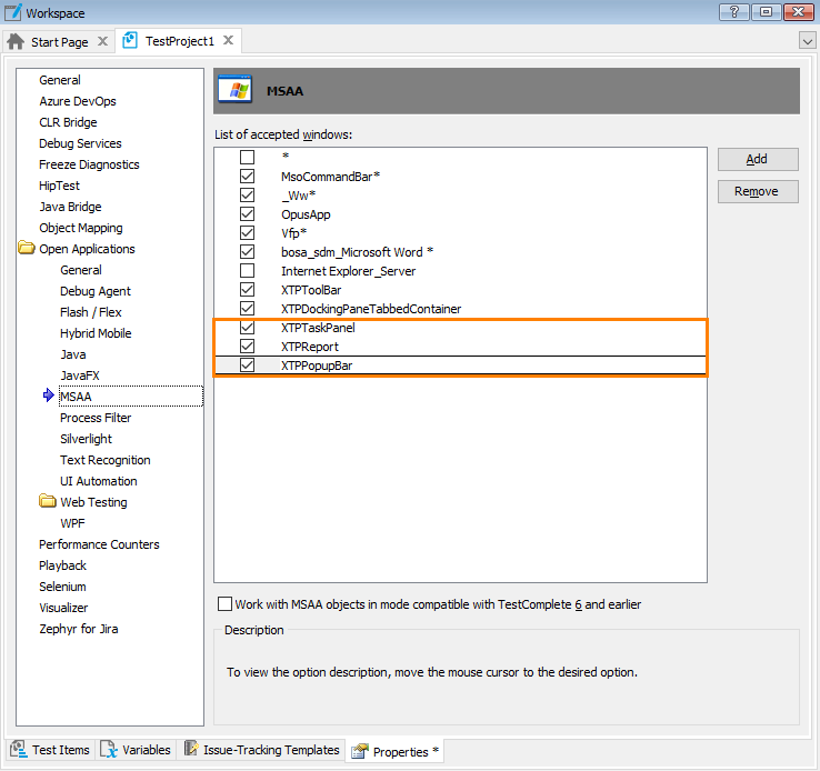 Project Properties - MSAA Options