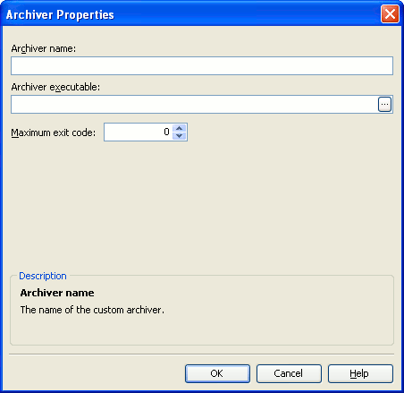 Archiver Properties Dialog