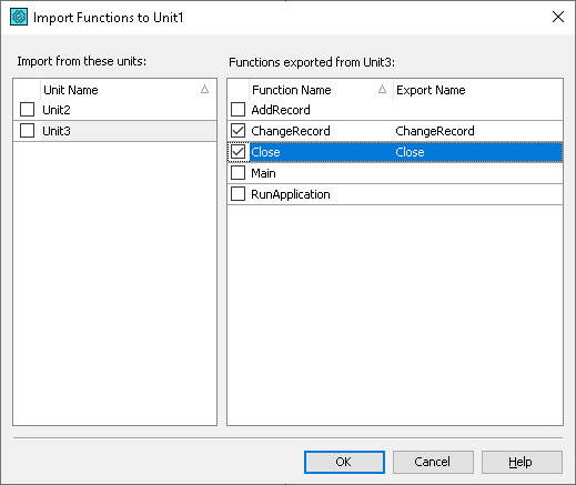 Import Functions dialog