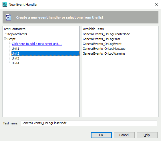 New Event Handler Dialog