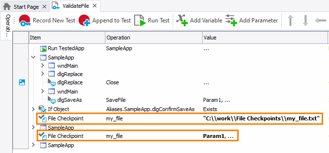 Parameterized File Checkpoint Operation