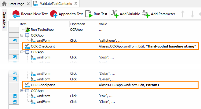 Parameterizing the OCR Checkpoint operation