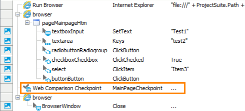 Web comparison checkpoint in a keyword test