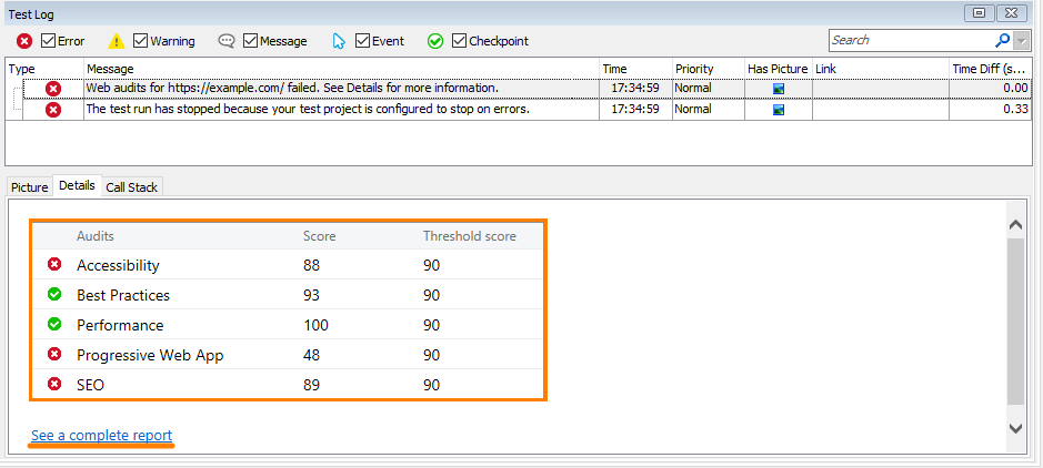 Web Audits Checkpoint Results