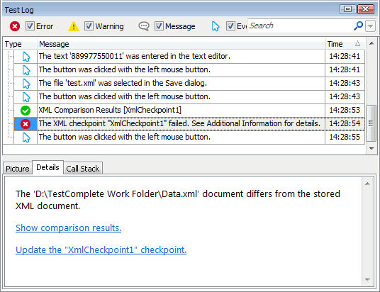 XML Checkpoint Results