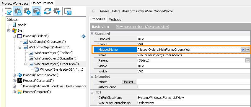 Locating a mapped object from its properties list