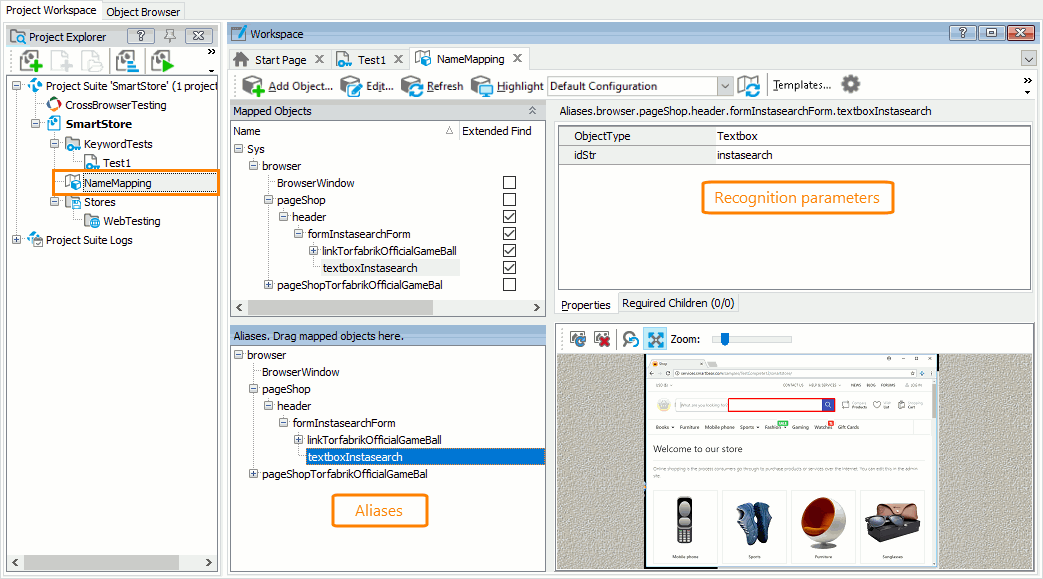 Getting Started with TestComplete (Web): Name Mapping