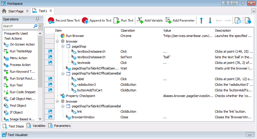 Getting Started with TestComplete (Web): The recorded test