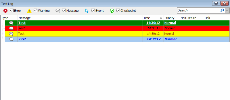 Test log with a custom-colored message