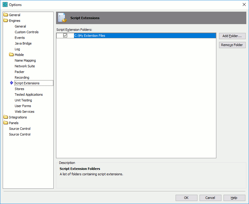 Script Extensions Options Dialog