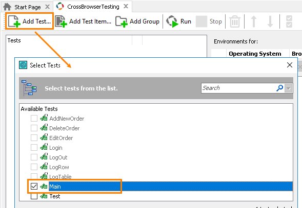 Integration with CrossBrowserTesting.com: Assiging the created master test to the environment list