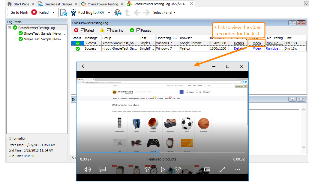CrossBrowserTesting tutorial: Viewing video recorded during the test run