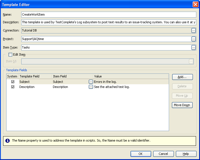 Template Editor Dialog