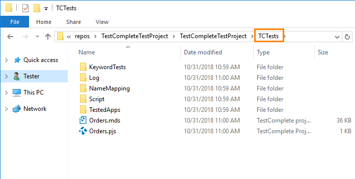 TestComplete integration with Visual Studio: Placing TestComplete project files to the created folder