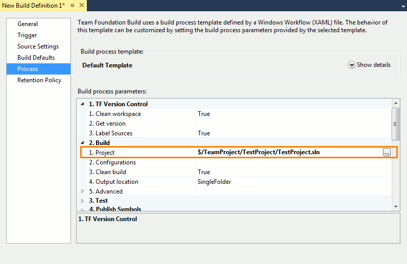 TestComplete integration with Visual Studio: Configuring a XAML build definitions to build a Visual Studio test project containing TestComplete tests