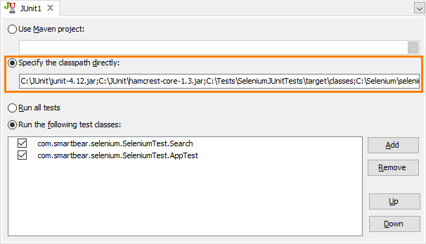 Run JUnit Selenium Tests by classpath