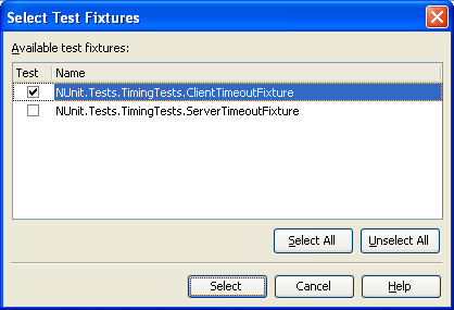 Select Test Fixtures Dialog