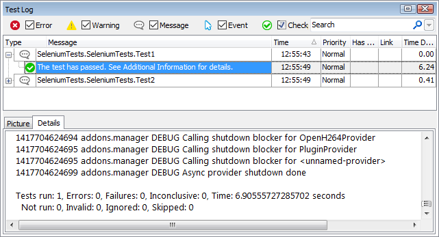 NUnit Selenium Test Results