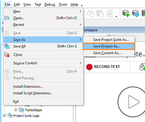 Creating a backup copy of a TestComplete project from TestComplete IDE