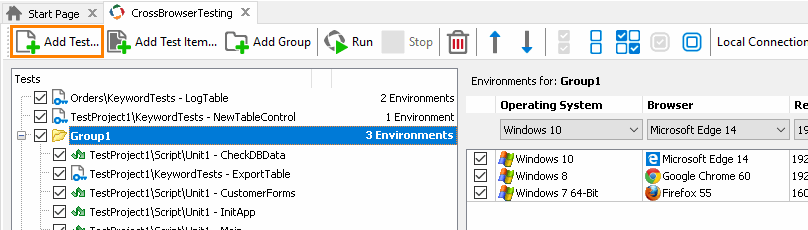 Integration with CrossBrowserTesting.com: Call the Select Tests dialog to assign several tests to a CrossBrowserTesting environment