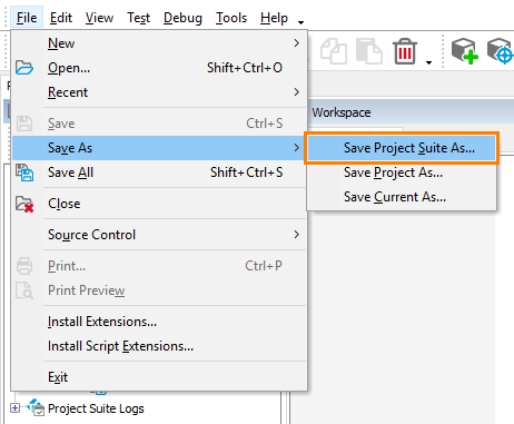 Creating a backup copy of a TestComplete project suite from TestComplete IDE