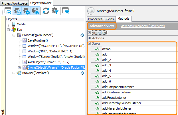 Native Properties of an Oracle Forms Frame in Object Browser