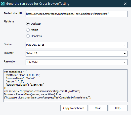 Generate run code for CrossBrowserTesting dialog