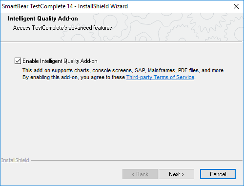 TestComplete Installation Wizard - Enable Intelligent Quality Add-On