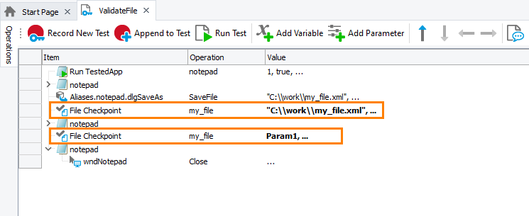 Parameterized File Checkpoint Operation