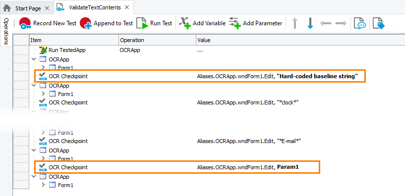 Parameterizing the OCR Checkpoint operation