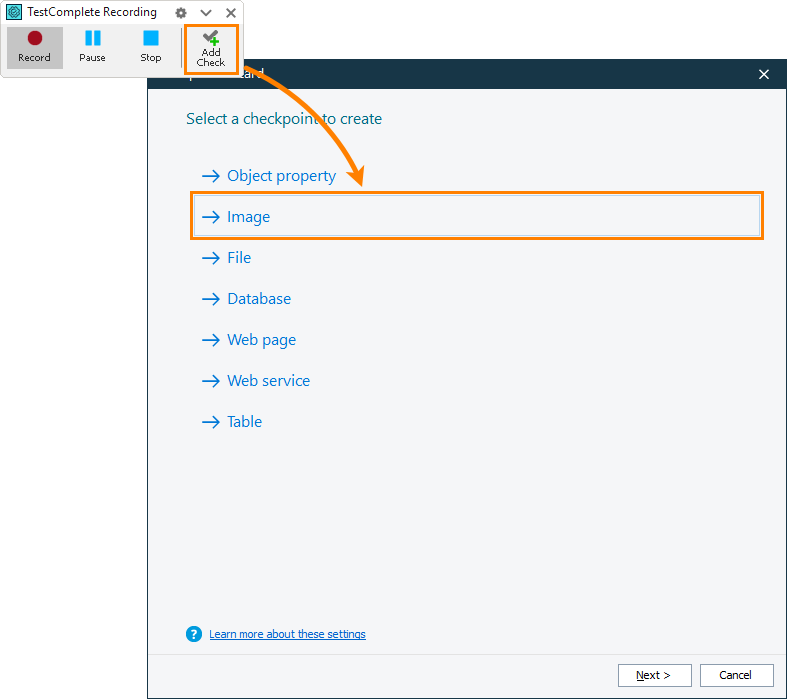 Region Checkpoint: Selecting checkpoint type