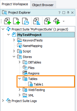 Tables collection in the Project Explorer