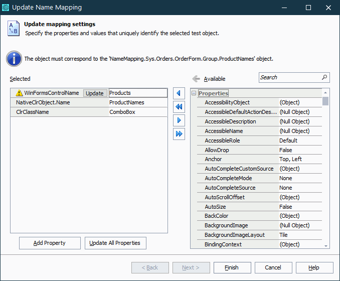 Update Name Mapping Wizard - Update Mapping Settings Page