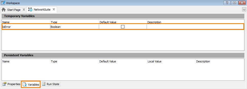 Creating a network variable