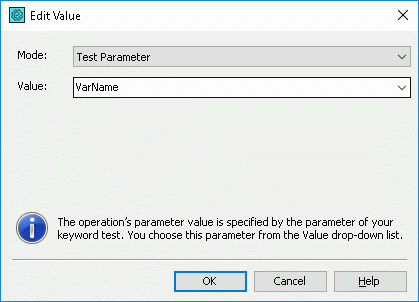 Specifying the test parameter as Value1