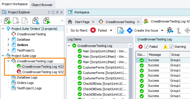 CrossBrowserTesting logs in Project Explorer