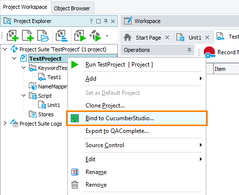 Bind to CucumberStudio item in the context menu