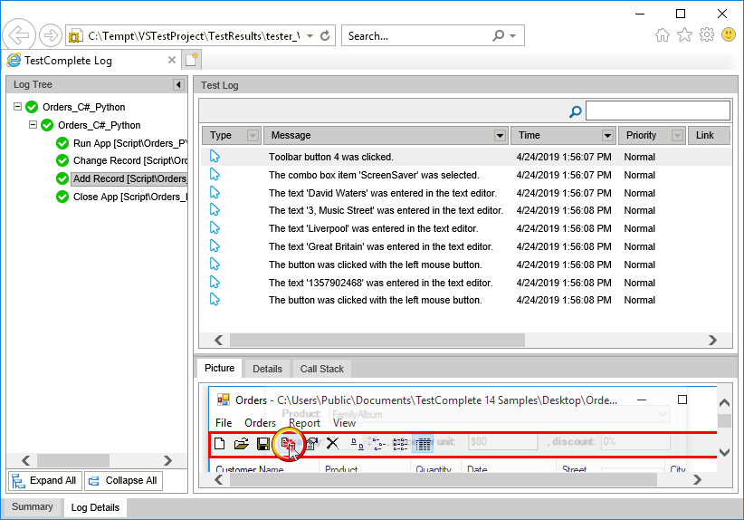 TestComplete integration with Visual Studio: Detailed results of the test run (Visual Studio 2012)