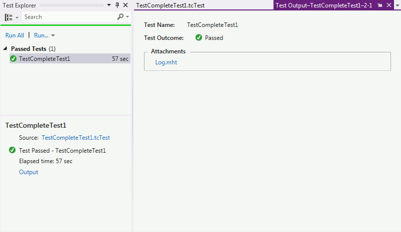 TestComplete integration with Visual Studio: TestComplete Test item output