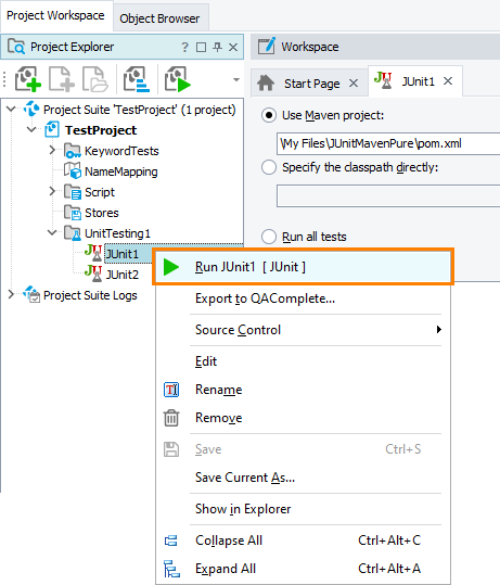 Running Unit Tests From TestComplete UI