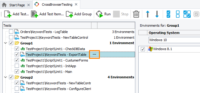 Integration with CrossBrowserTesting.com: Call the Select Test dialog to replace a test assigned to the CrossBrowserTesting environment