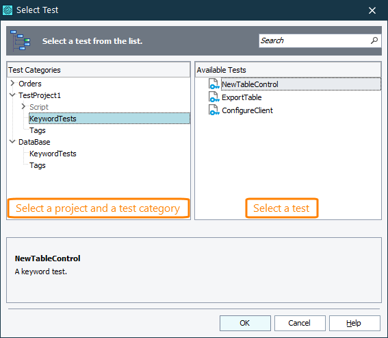 Integration with CrossBrowserTesting.com: Select Tests dialog called from the CrossBrowserTesting manager