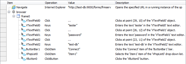 Sample keyword test recorded for Oracle Forms