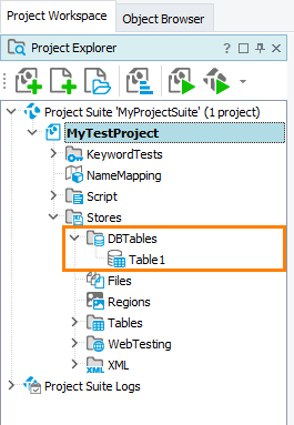 DBTables collection in Project Explorer