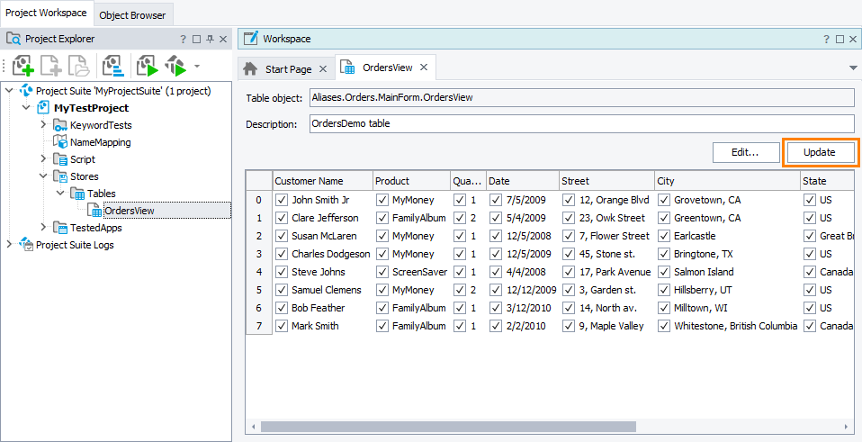 Table Element editor