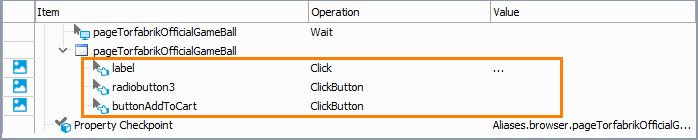 The item operations Getting Started with TestComplete (Web): The item operations