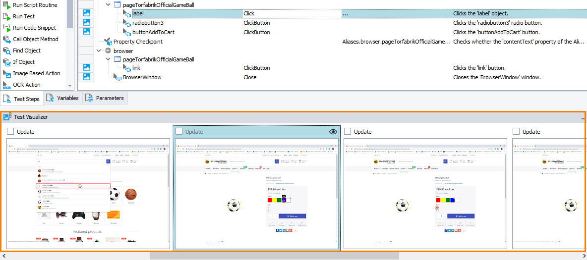 Test Visualizer panel Getting Started with TestComplete (Web): Test Visualizer panel
