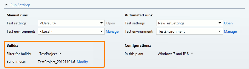 TestComplete integration with Visual Studio: Assigning a build to the test plan