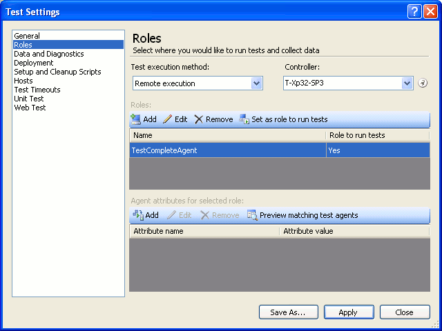 TestComplete integration with Visual Studio: Configuring test roles